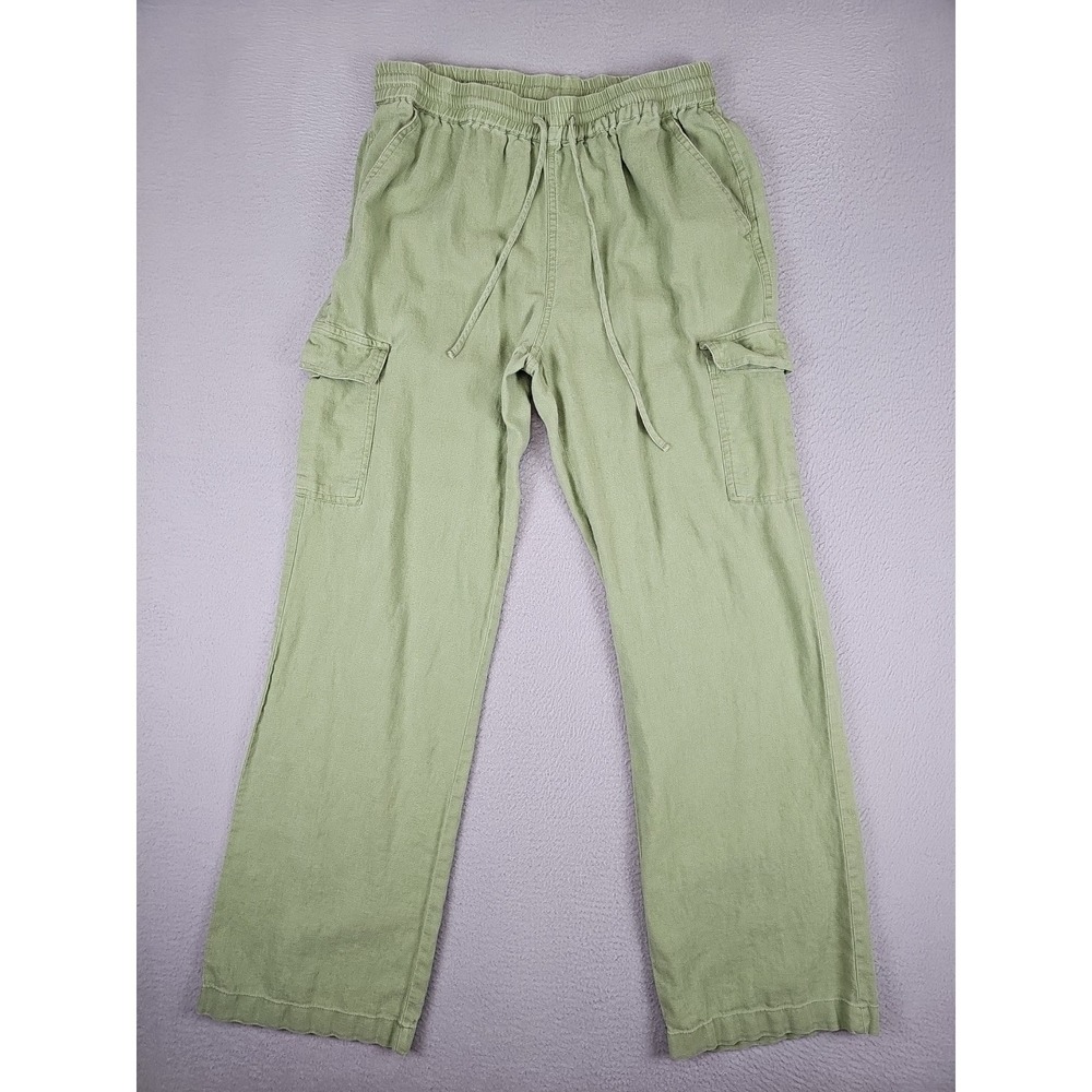 Love Tree Linen Blend Cargo Pants Size Medium Green Draw String Costal Beach